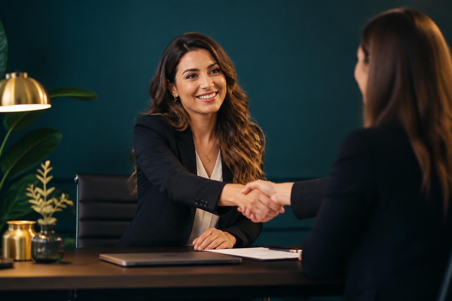 Recruitment consultant welcoming a candidate